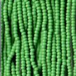 Hank of 11° medium green opaque seed beads.